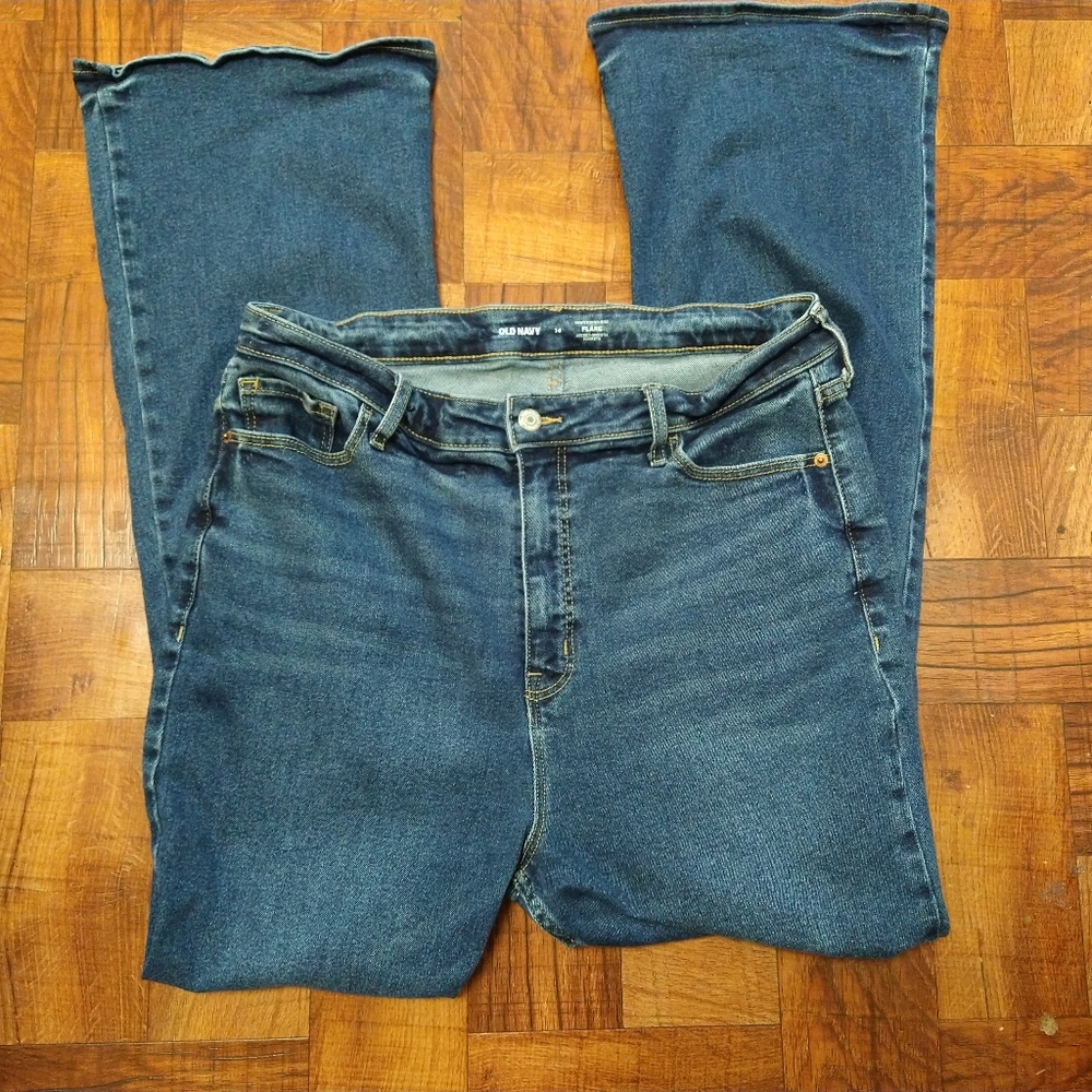 Old Navy High Rise Flare Leg Blue Jeans Size 14 Women's Secret Smooth Pockets